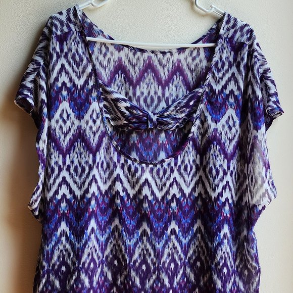 Torrid Purple Aztec ZigZag Sheer Polyester Blouse Size 1X - Picture 12 of 14